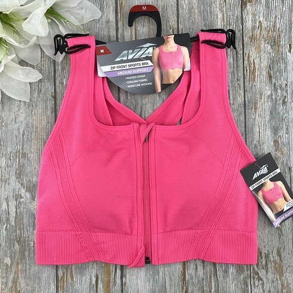 Women’s Active Medium Support Zip-Front Sports Bra, Size M - Picture 1 of 5